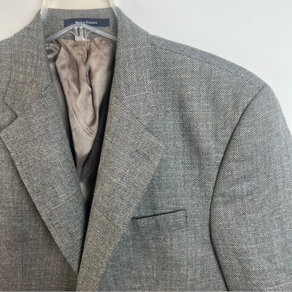 Ralph Lauren Chaps Silk Linen Wool Herringbone Blazer 38 Short Mens Jacket Brown